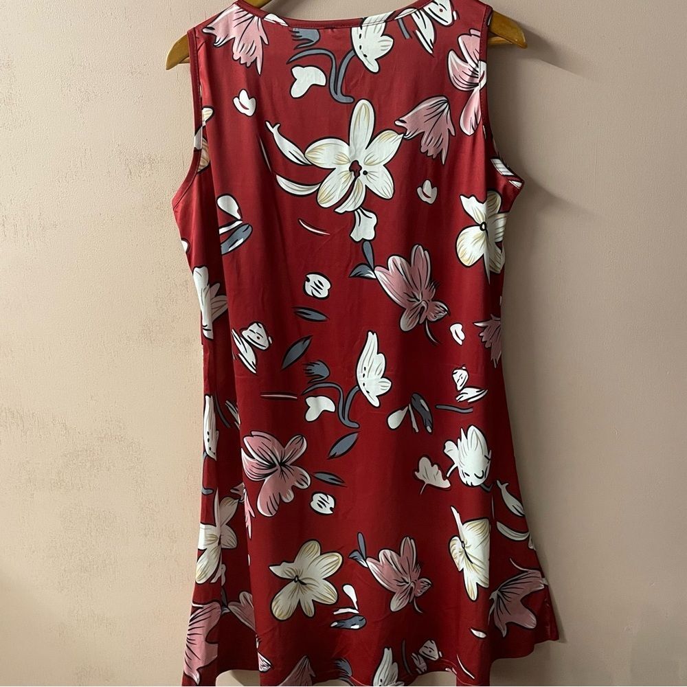 Sleeveless Floral Keyhole Dress - Red Pink - Picture 10 of 12